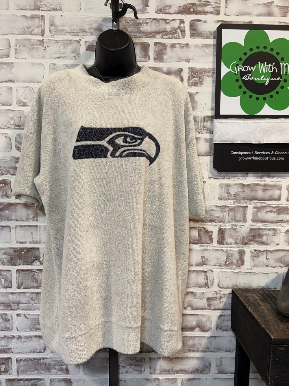 Crewneck short sleeve terry cloth Sweatshirt Navy Seahawk - Women's XL